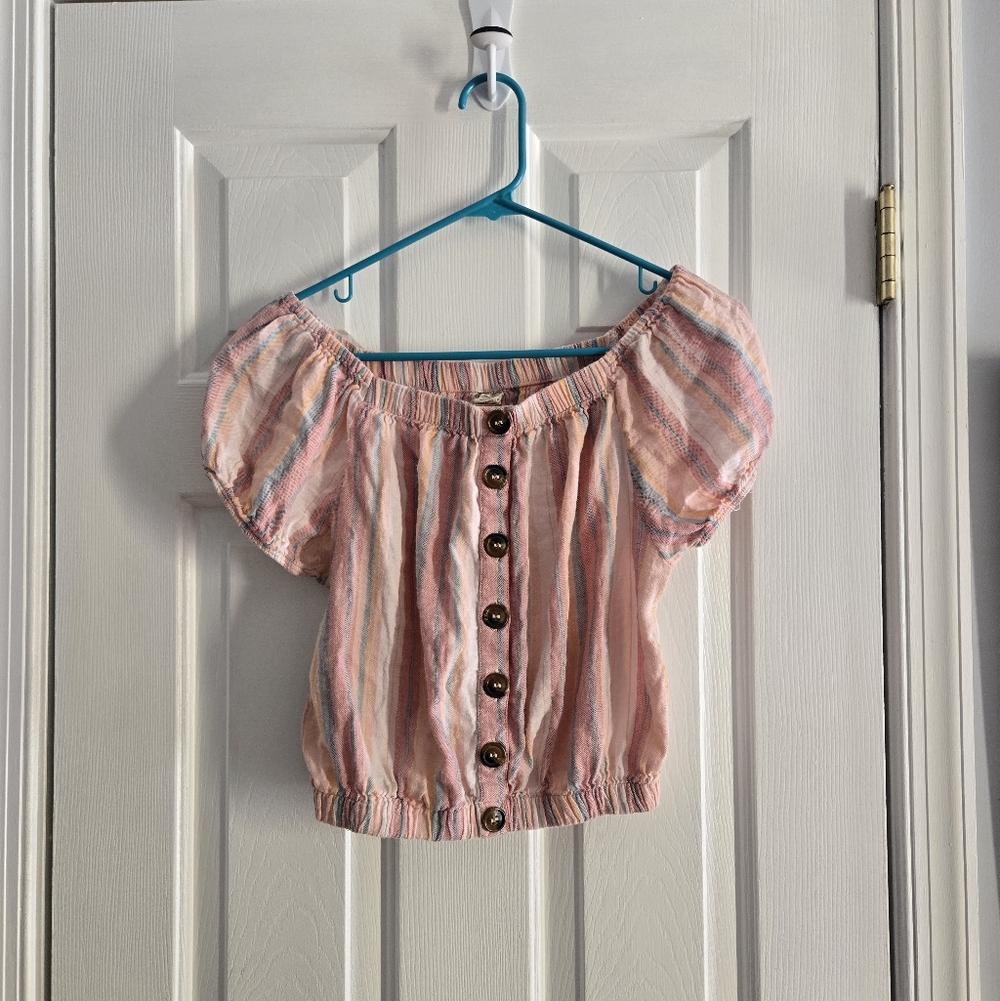 Japna Striped Pink Button Front Medium Women's Top